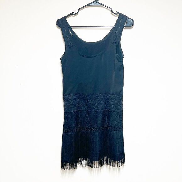 FREE PEOPLE Black Charleston Fringe Flapper Dress Sz 4 - Picture 4 of 10